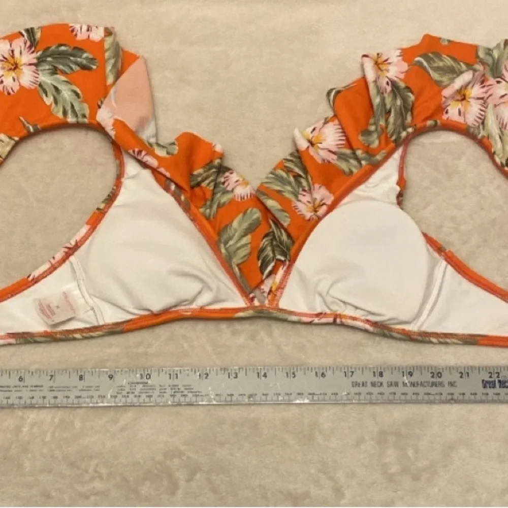 Xhilaration Orange Floral Ruffle Bikini Top